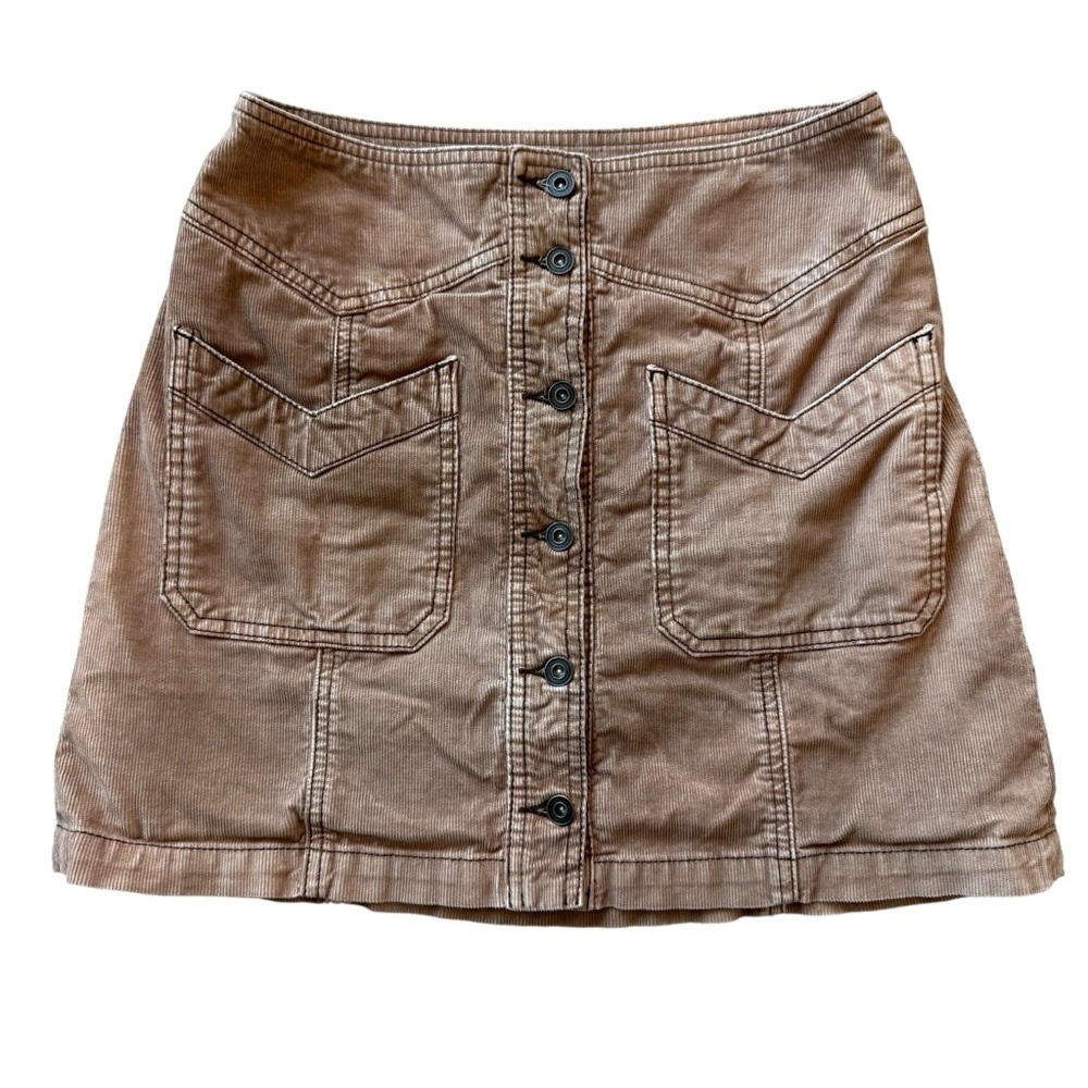 Free People Women's Come Closer Corduroy Button Front Mini Skirt Brown Size 26